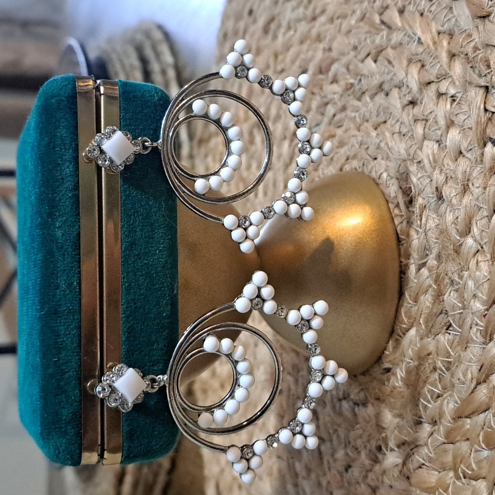 Elegant White and Silver Hoop Earrings